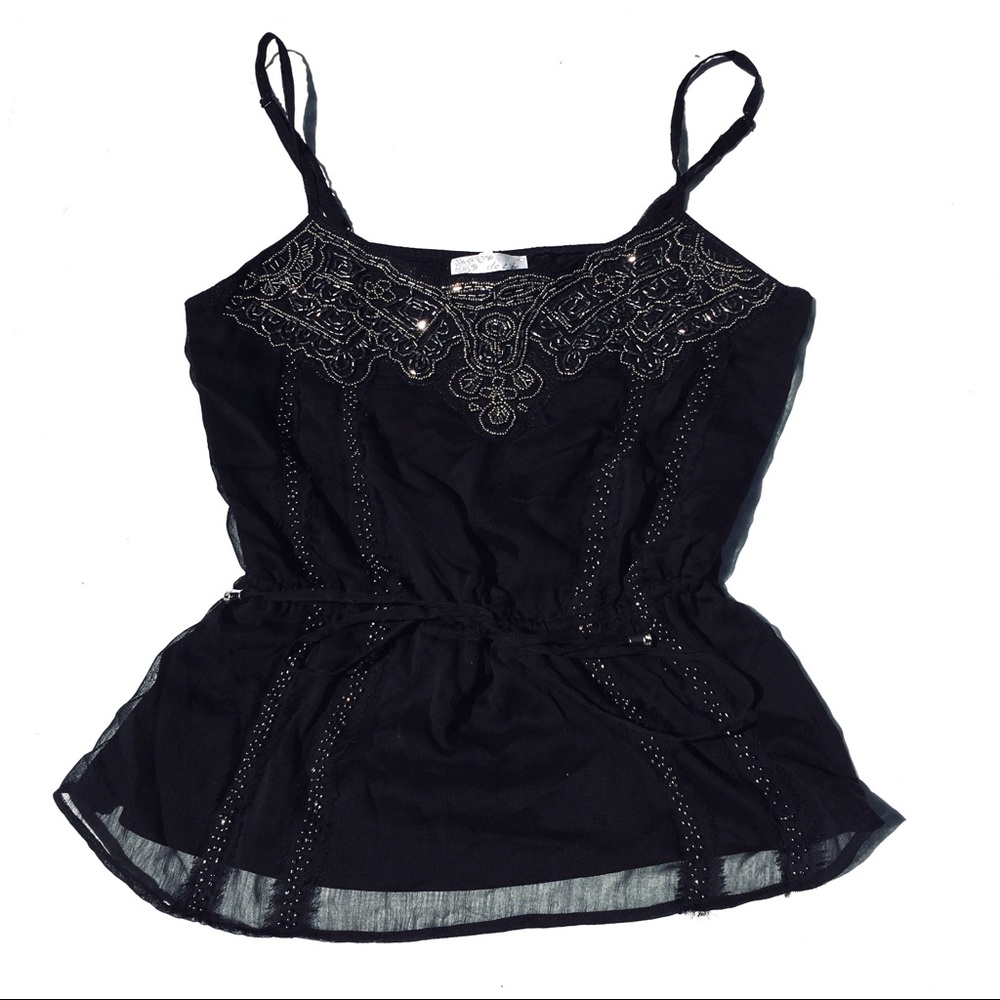 Do & be bead embroidered boho tank black